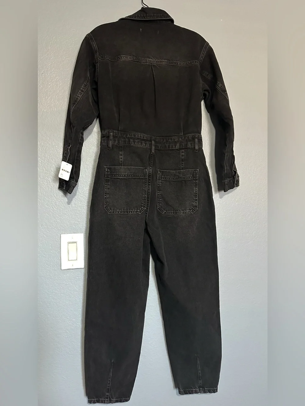NWT FREE PEOPLE MARIS JUMPSUIT DENIM JEAN COVERALLS LONG SLEEVE UTILITY BLACK - Picture 4 of 7